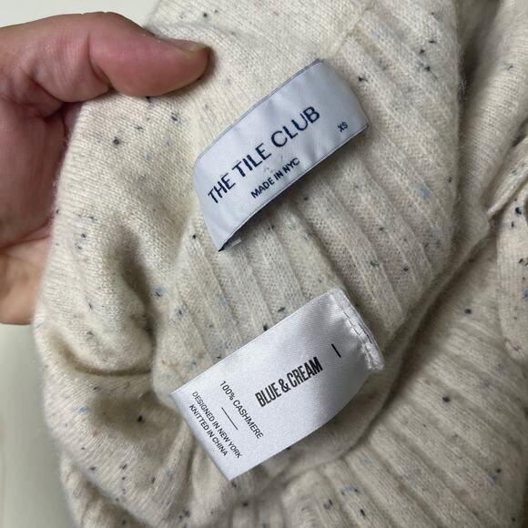 THE TILE CLUB BLUE CREAM CONFETTI SOPHIE WIDE LEG PANT ASPEN 100% cashmere XS - Picture 2 of 9